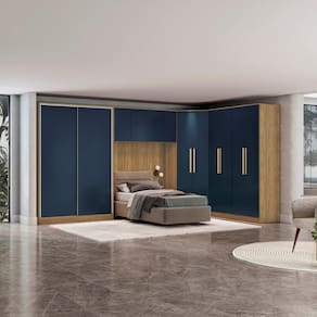Quarto Modular Kappesberg Adapt Nogueira/ Azul Profundo 5 Peças 418cm x 263cm