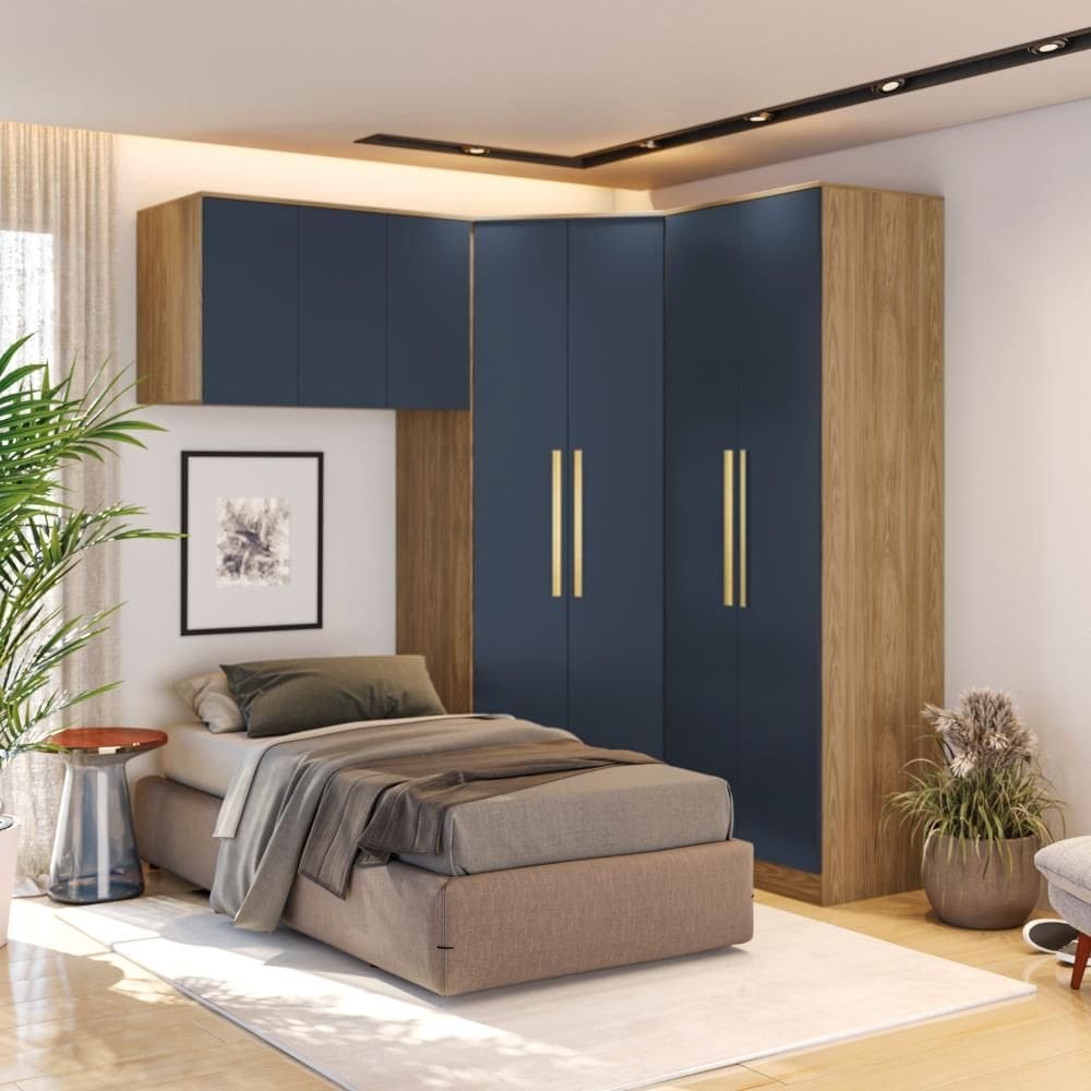 Quarto Modular Kappesberg Adapt Nogueira/Azul Profundo 3 peças