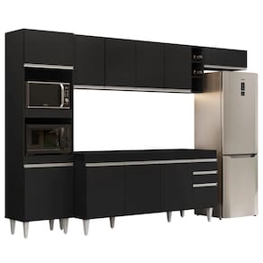 Armário De Cozinha Modulada 5 Peças Cp16 Balcão Sem Tampo Preto - Lumil