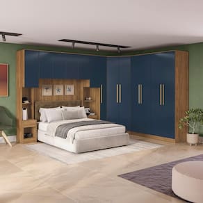 Quarto Modular Kappesberg Adapt Nogueira/Azul Profundo 8 Peças 357cm x 263cm