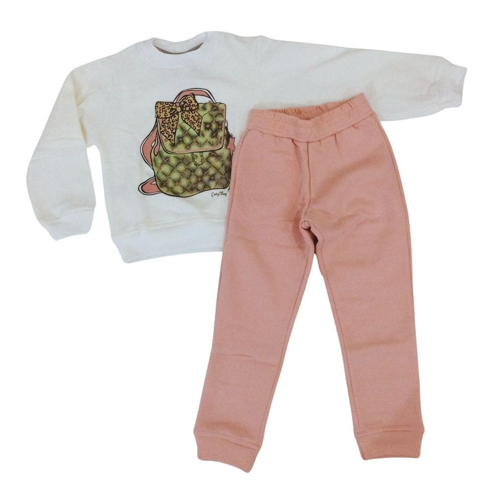 Conjunto Moletom Infantil Fem Vrasalon Cru e Rosa