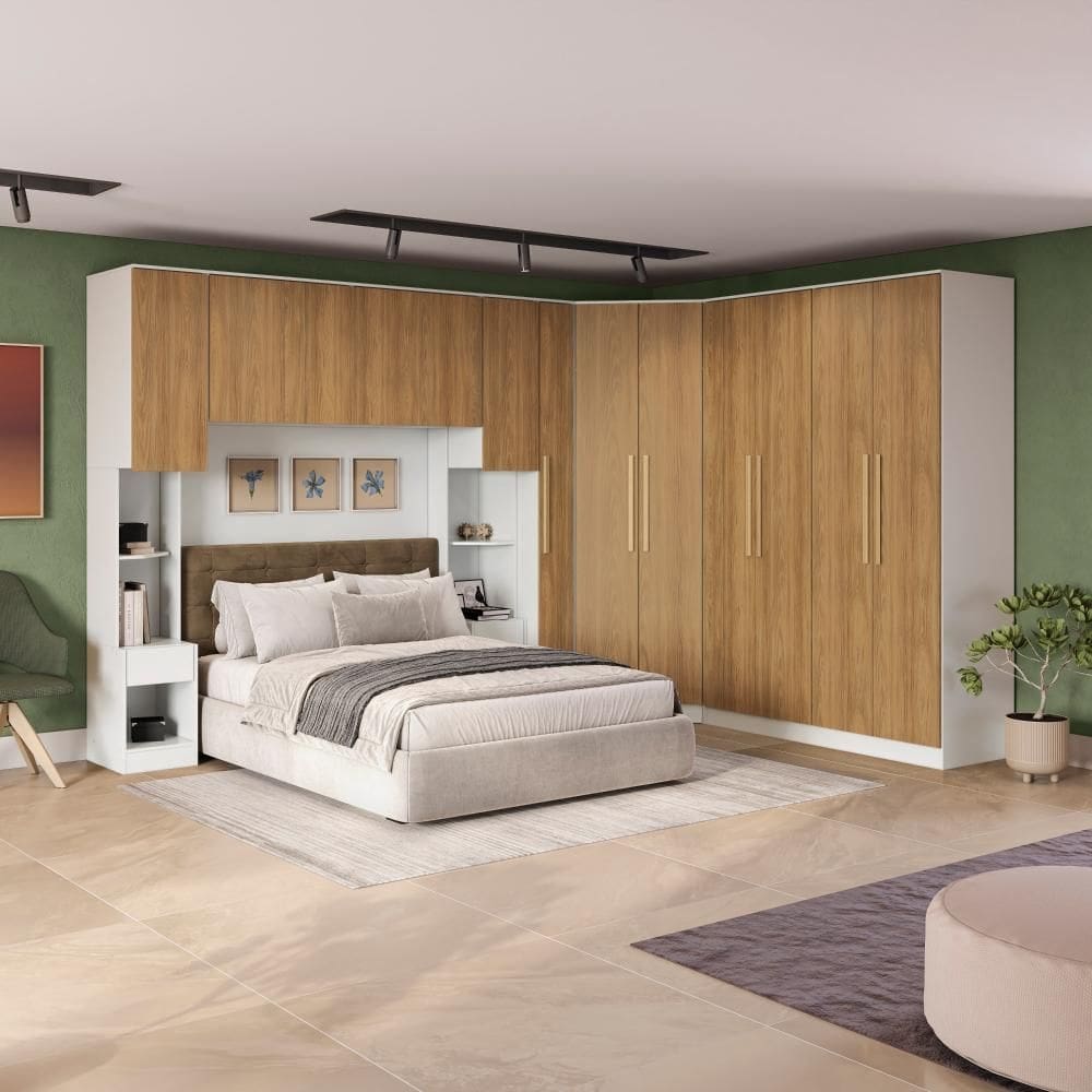 Quarto Modular Kappesberg Adapt Branco/Nogueira 8 Peças 357cm x 263cm