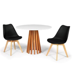 Conjunto Mesa De Jantar Talia Amadeirada Branca 100cm Com 2 Cadeiras Eiffel Leda - Preto