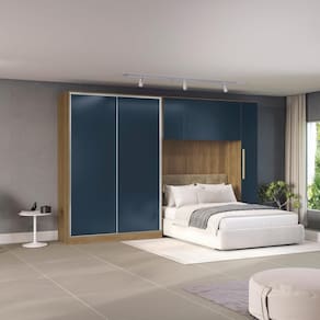 Quarto Modular Kappesberg Adapt Nogueira/Azul Profundo 5 Peças 349cm