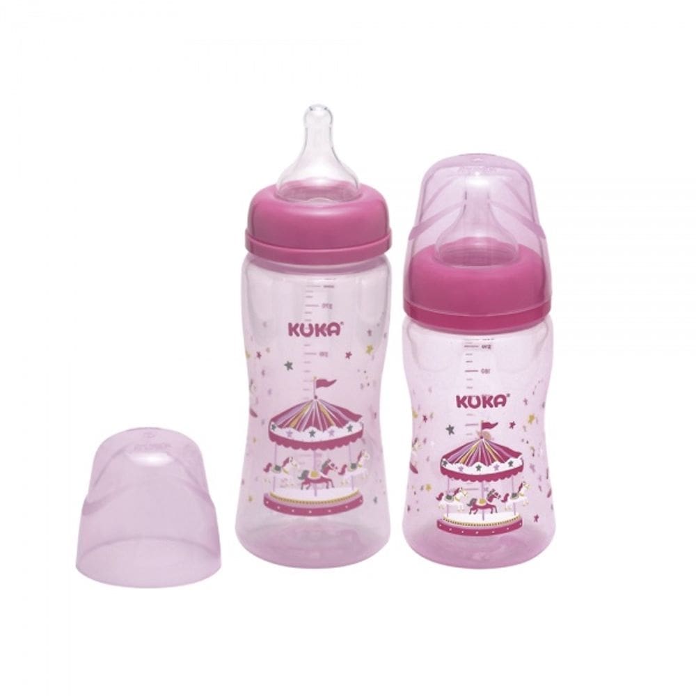 Kit 02 Mamadeiras Kuka Essencial Bico Universal Antivazamento 330ml e 240ml /Rosa