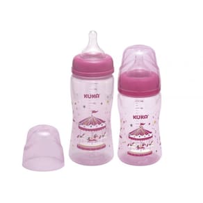 Kit 02 Mamadeiras Kuka  Essencial Bico Universal Antivazamento 330ml e 240ml /Rosa