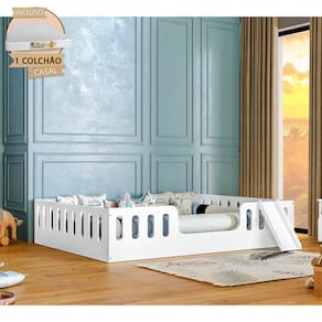 Cama Infantil Helo com Colchão D28 Casal Montessoriana Branca com Escorregador - Divaloto