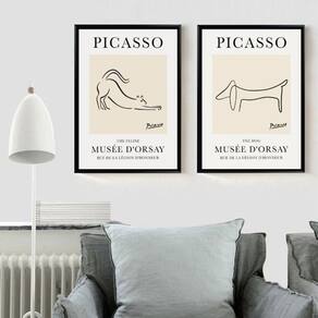 Kit 2 Quadros Picasso - Gato E Cachorro 33X24Cm
