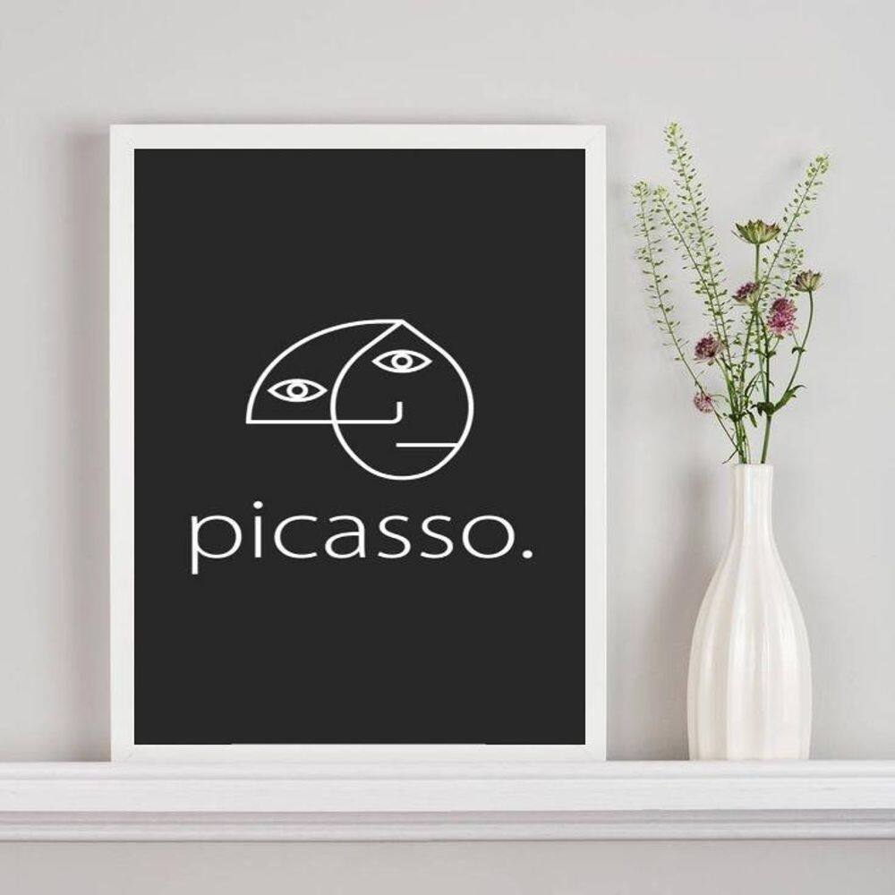 Quadro Minimalista Fundo Preto Picasso 45X34Cm - Com Vidro