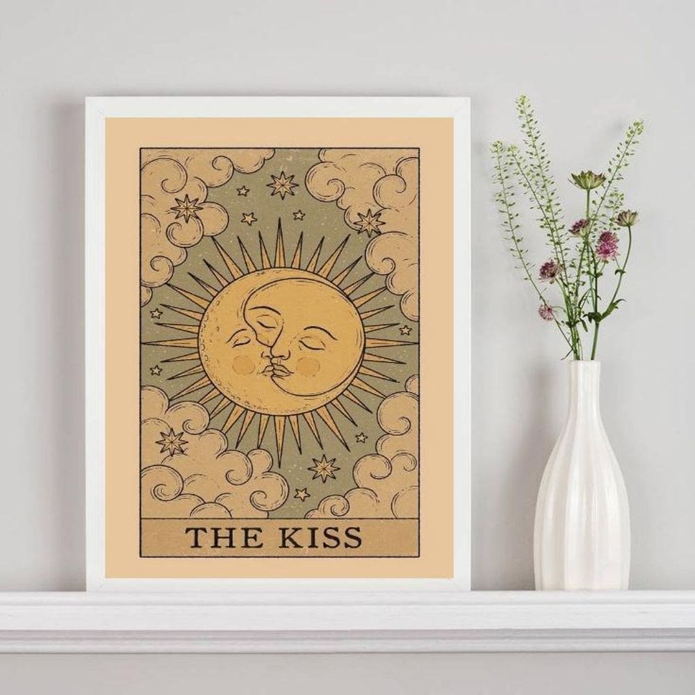 Quadro Carta Tarot The Kiss - Sol E Lua 24X18Cm - Com Vidro