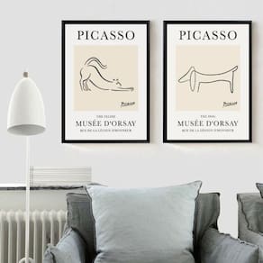 Kit 2 Quadros Picasso - Gato E Cachorro 45X34Cm