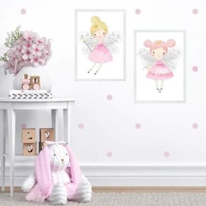 Kit 2 Quadros Quarto Infantil Menina Fadinhas 24X18Cm Vidro