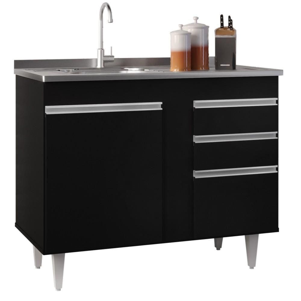 Balcão Gabinete 100Cm 2 Portas Luziania Preto Móveis