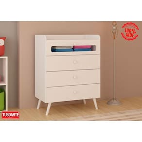 Cômoda Trocador Infantil Com 4 Gavetas 100 Mdf E Pés Retrô Tuboarte Branco