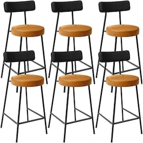 Kit 06 Banquetas Baixa Cozinha Sala Jantar Bancada Milão L02 Couríssimo Preto Whisky -LyamDecor