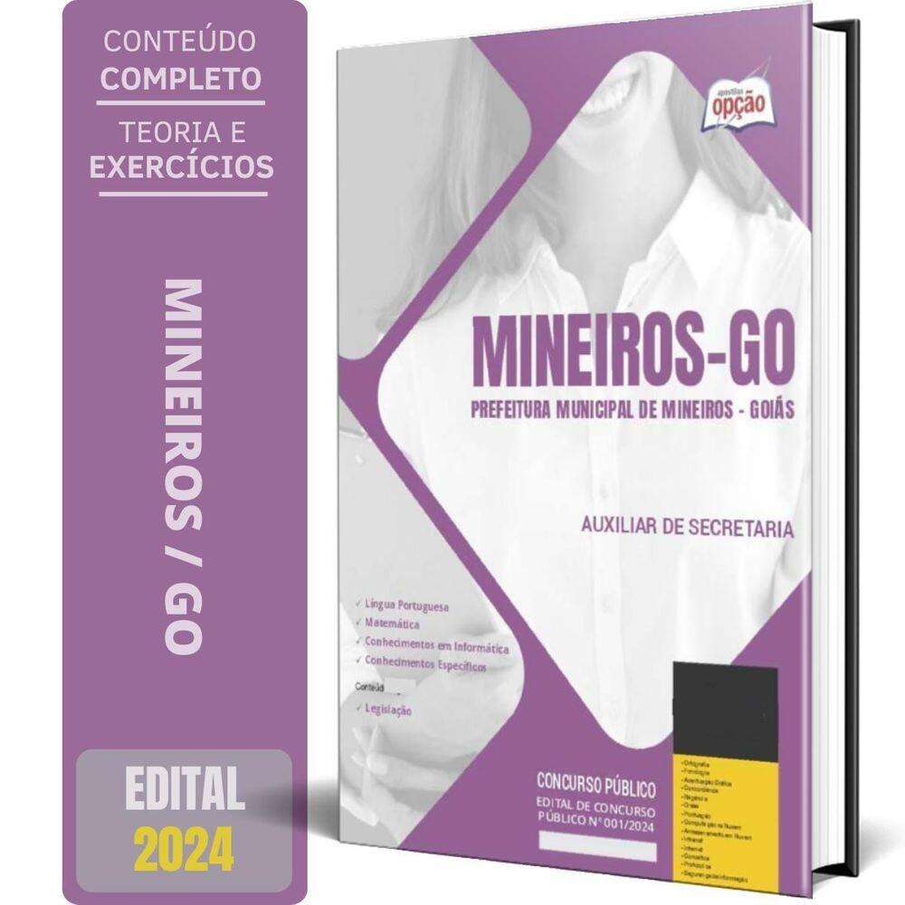 Apostila Prefeitura Mineiros Go 2024 - Auxiliar Secretaria