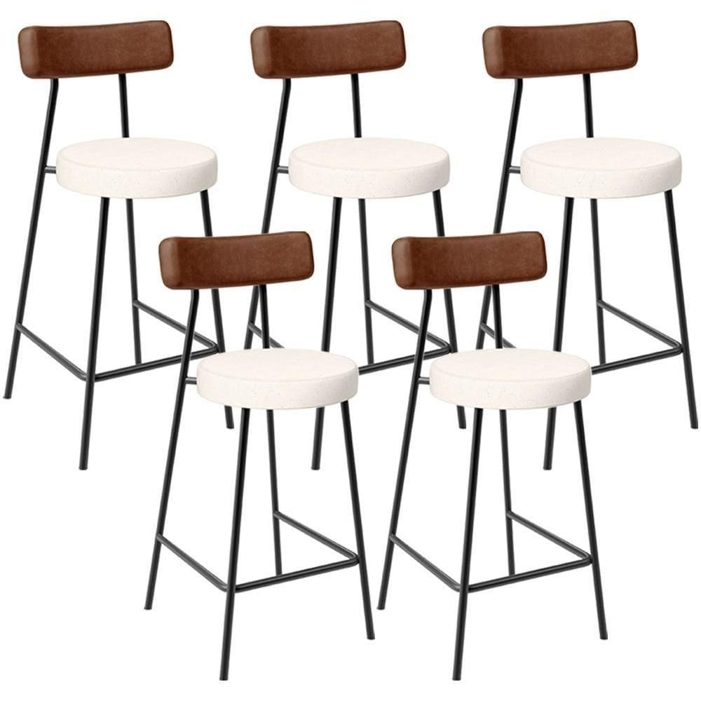 Kit 05 Banquetas Baixa Cozinha Sala De Jantar Milão L02 Couríssimo Marrom Linho Cru - Lyam Decor