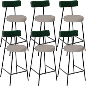 Kit 06 Banquetas Baixa Cozinha E Sala Jantar Bancada Milão L02 Facto Verde Linho Bege -LyamDecor
