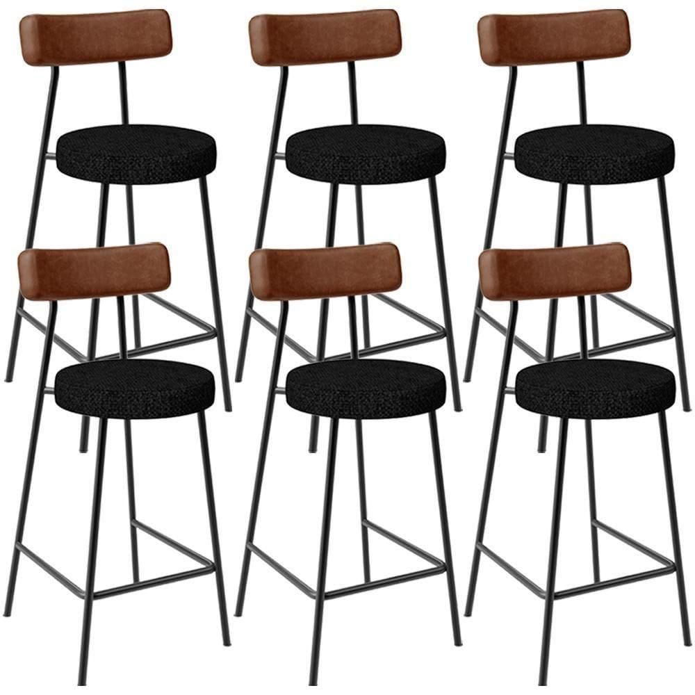 Kit 06 Banquetas Baixa Cozinha Sala De Jantar Milão L02 Couríssimo Marrom Linho Chumbo - Lyam Decor