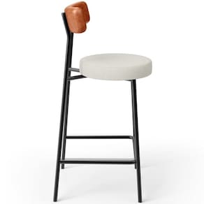 Banqueta Baixa Cozinha Sala Jantar Bancada Milão L02 Couríssimo Camel Linho Champagne -LyamDecor
