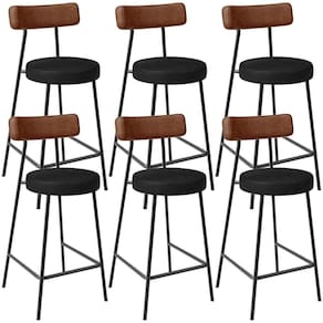 Kit 06 Banquetas Baixa Cozinha Sala Jantar Bancada Milão L02 Couríssimo Marrom Preto -LyamDecor