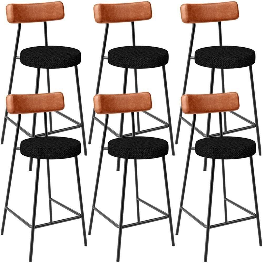 Kit 06 Banquetas Baixa Cozinha Sala Jantar Bancada Milão L02 Couríssimo Camel Linho Chumbo