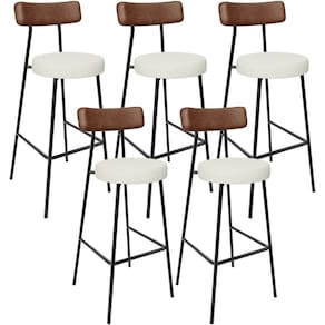 Kit 05 Banquetas Alta Cozinha Sala Jantar Milão L02 Couríssimo Marrom Linho Champagne - Lyam Decor