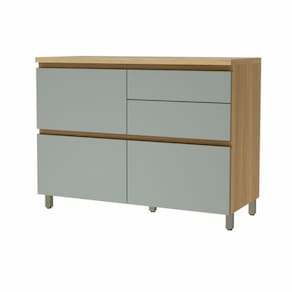 Balcao 1 Porta Basculante 4 Gavetas Nesher Rainha 120cm 100 Mdf Nature/verde