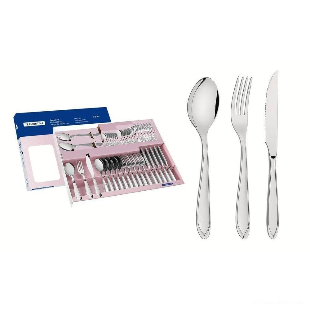 Faqueiro Laguna Em Aço Inox Com Facas Para Churrasco Acabamento Em Brilho 38 Peças