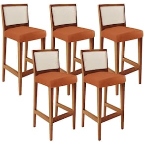 Kit 05 Banquetas Alta Para Cozinha Encosto Em Tela Branco Zion L02 Tecido Terracota