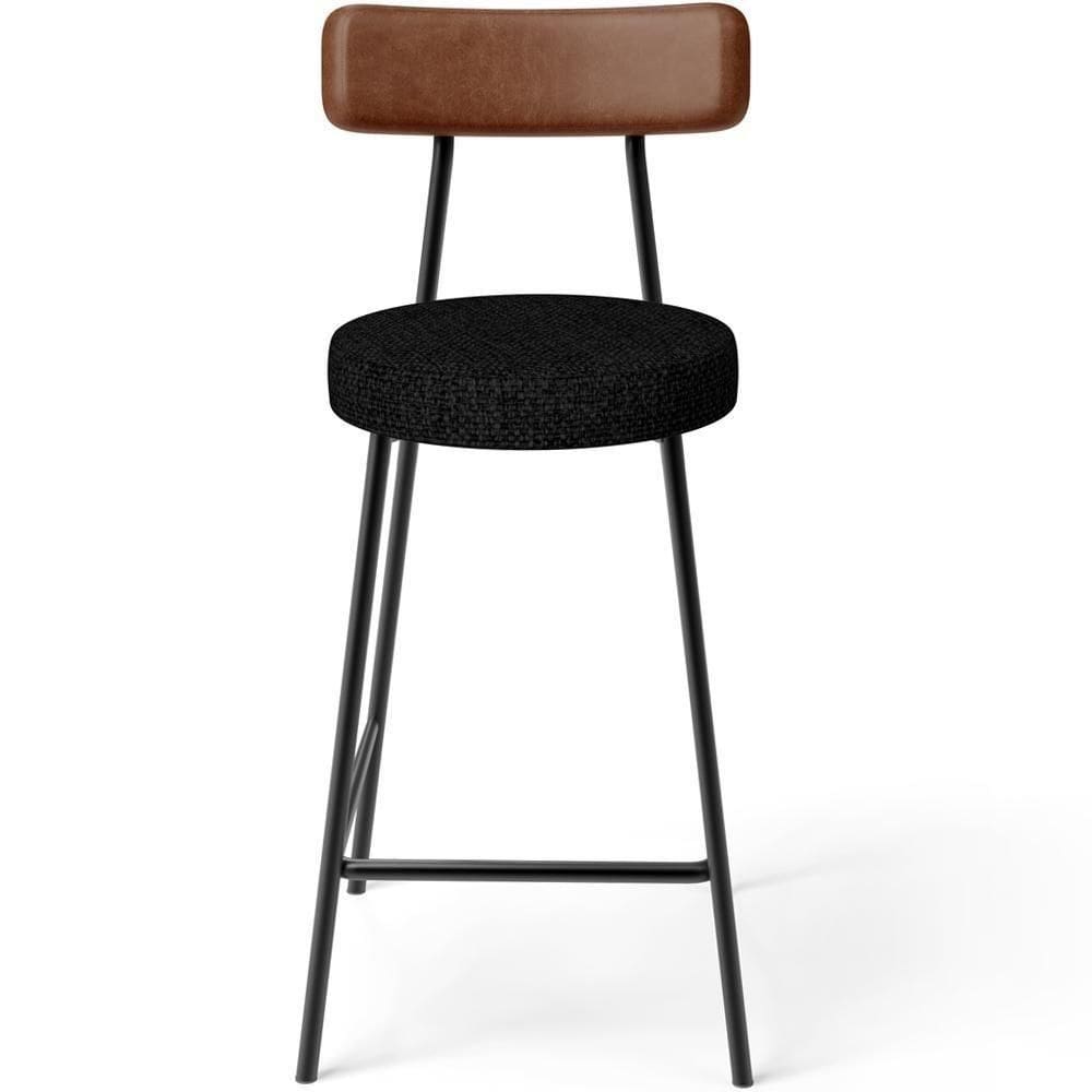 Banqueta Baixa Cozinha Sala De Jantar Bancada Milão L02 Couríssimo Marrom Linho Chumbo -LyamDecor