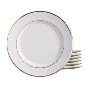 Jogo 6 Pratos De Sobremesa Cerâmica 20Cm Borda Dourada Ouro