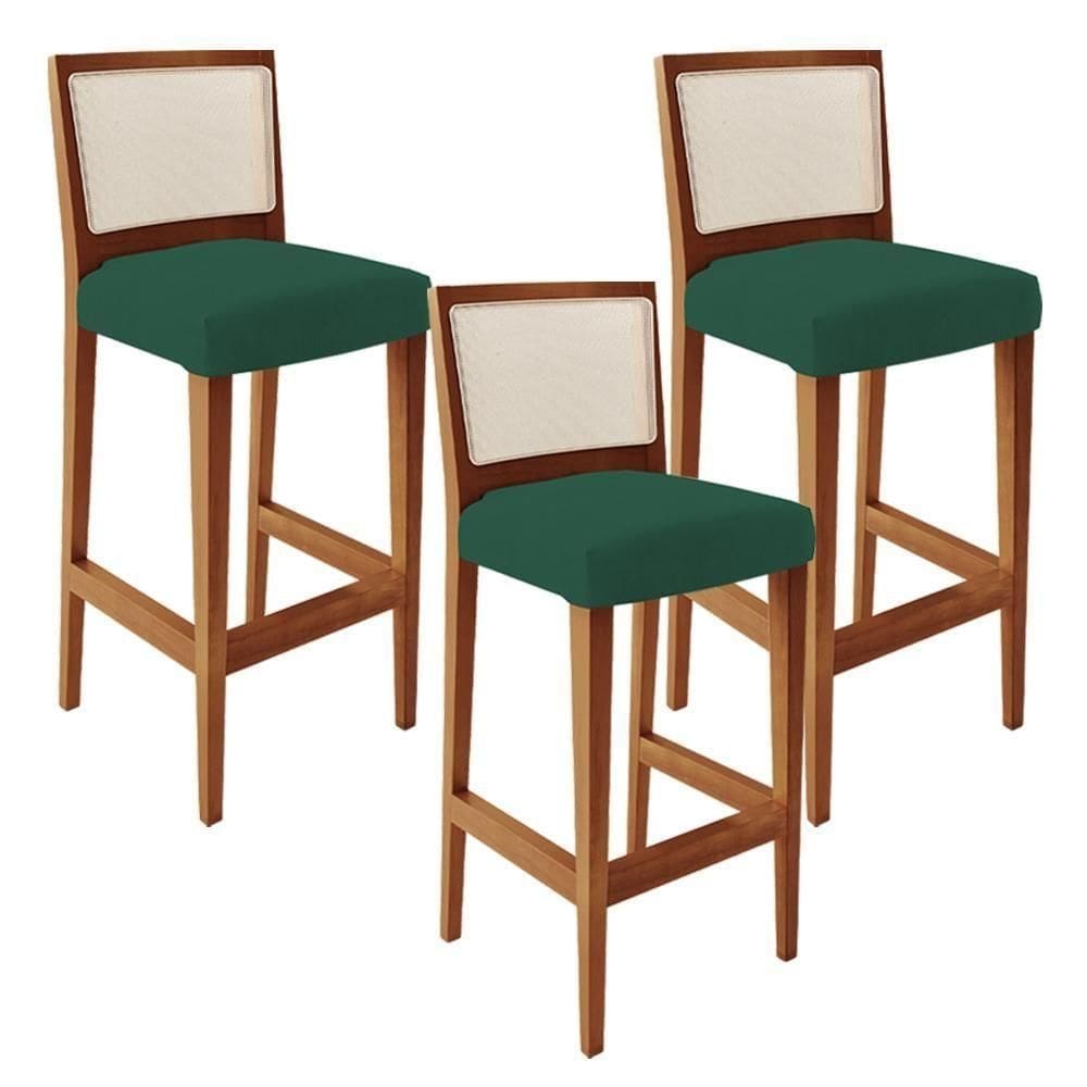 Kit 03 Banquetas Alta Branco Suede Verde Musgo