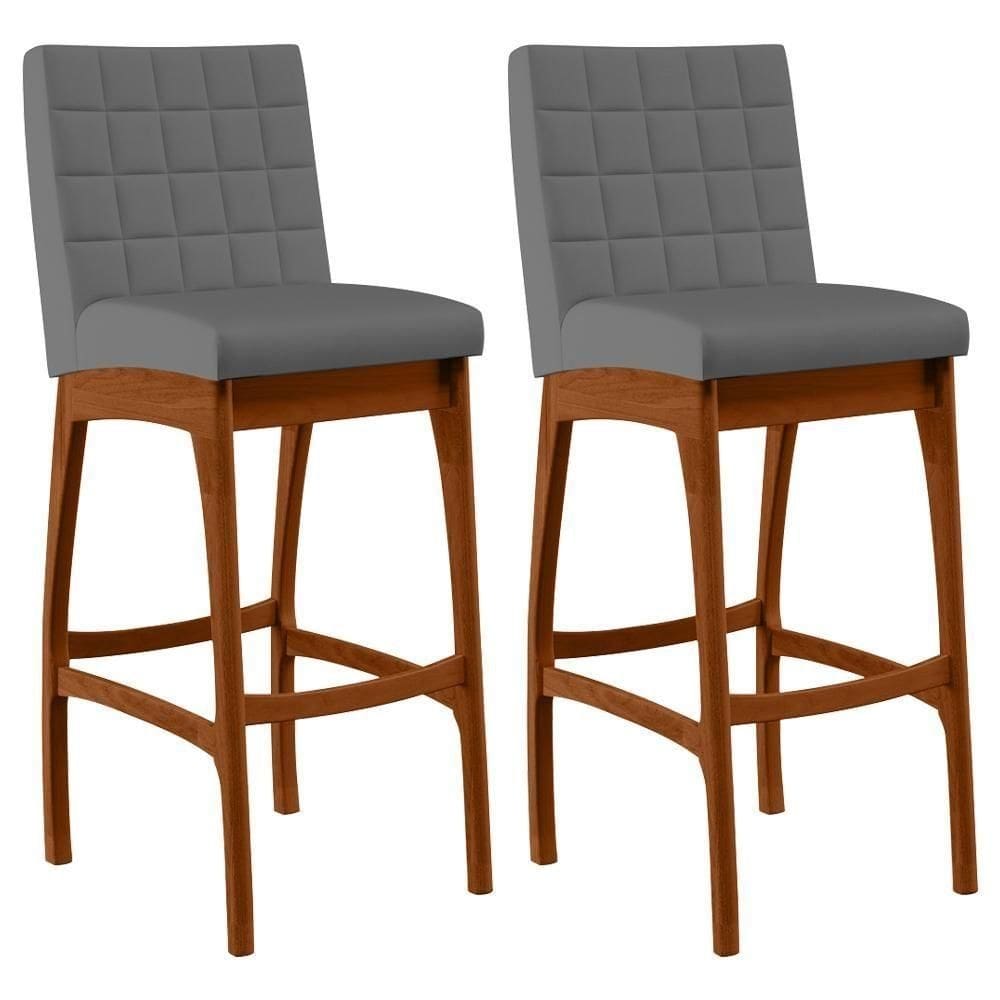 Kit 02 Banquetas Altas Cozinha Mila B04 Suede Cinza