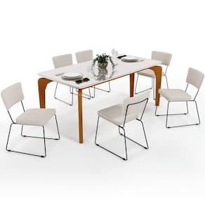 Mesa De Jantar 160cm Off White Nature Com 6 Cadeiras Cru