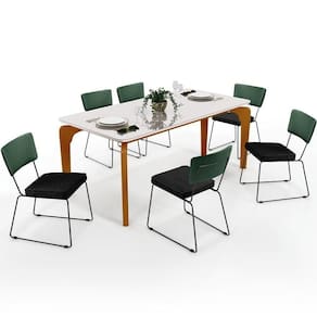 Mesa 160cm Off White E 6 Cadeiras Facto Verde Musgo Chumbo