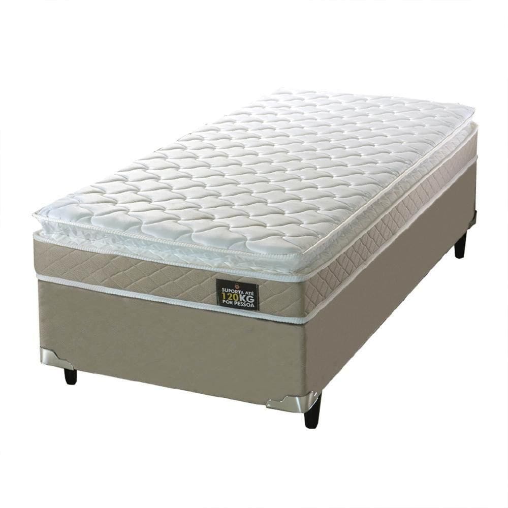 Cama Box Solteiro Colchão De Pillow Top Bege