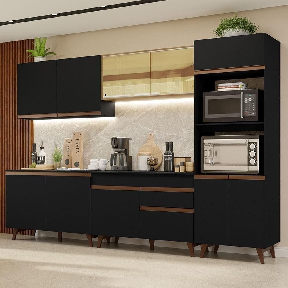 Armário de Cozinha Reims com Balcão e Tampo Preto Rustic