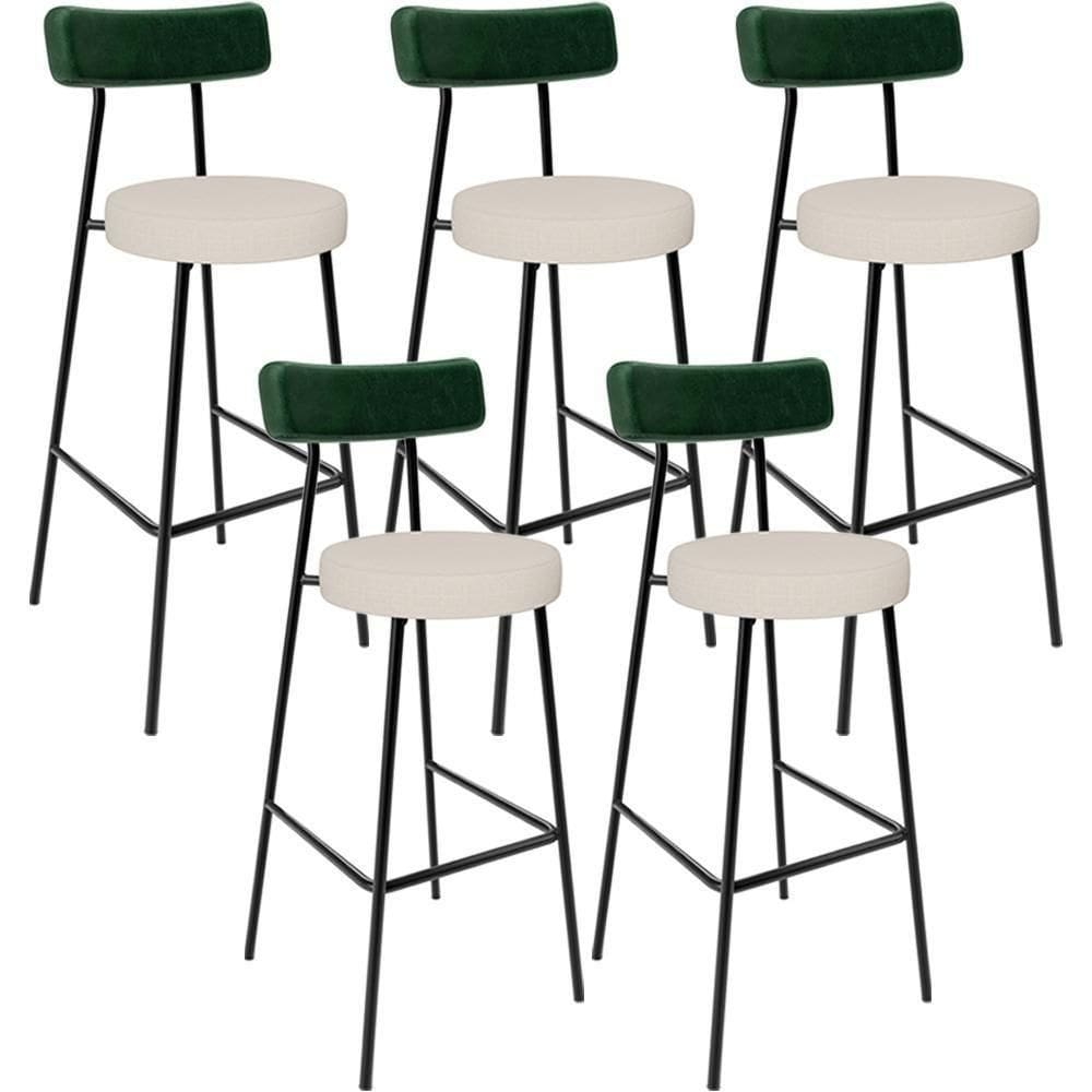 Kit 05 Banquetas Alta Bar Cozinha Sala De Jantar Milão L02 Facto Verde Musgo Linho Cru - Lyam Decor