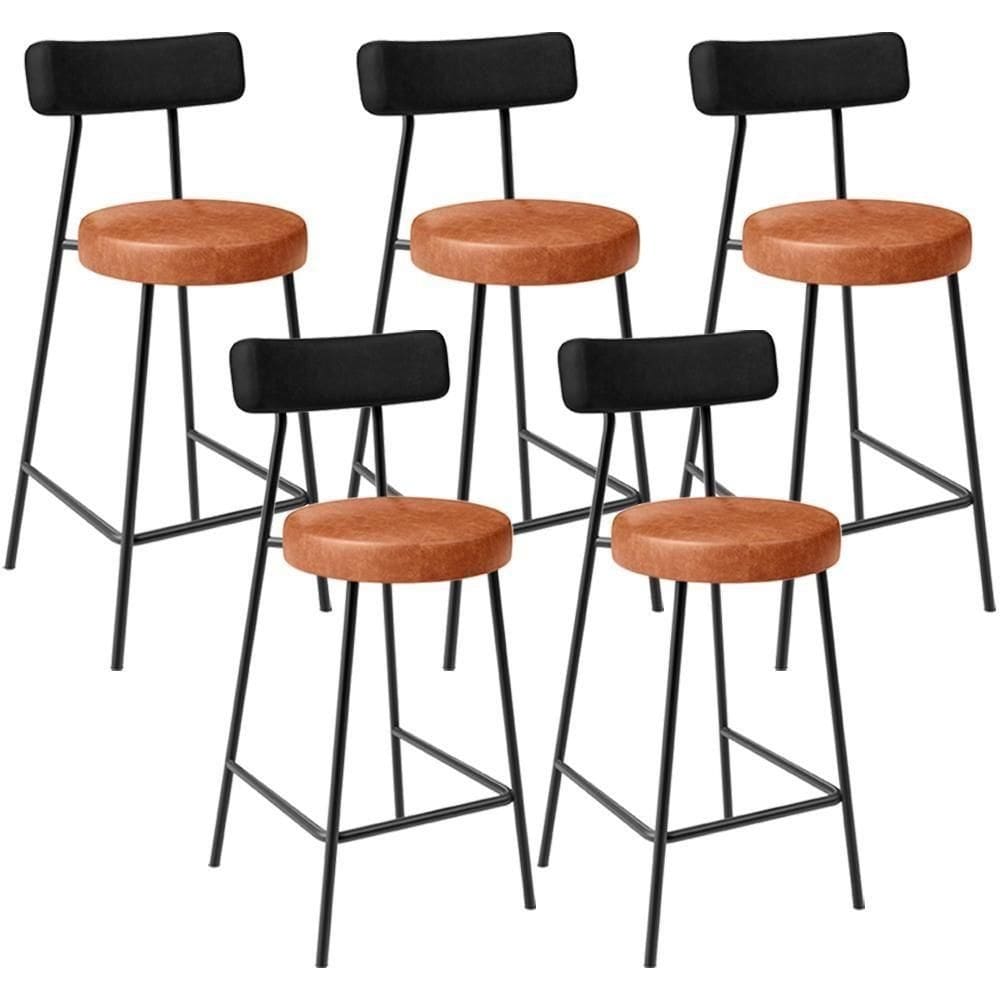 Kit 05 Banquetas Baixa Cozinha Sala Jantar Bancada Milão L02 Couríssimo Preto Camel - Lyam Decor