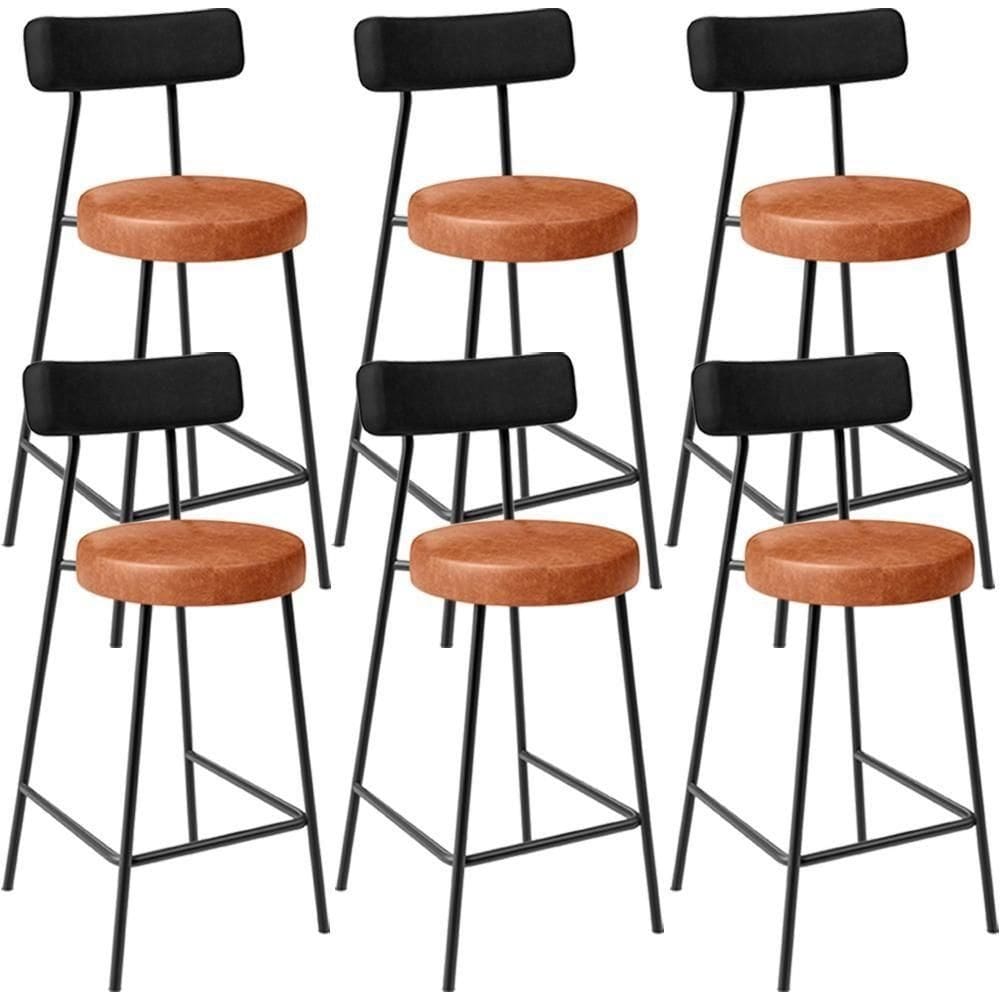 Kit 06 Banquetas Baixa Cozinha Sala Jantar Bancada Milão L02 Couríssimo Preto Camel -LyamDecor
