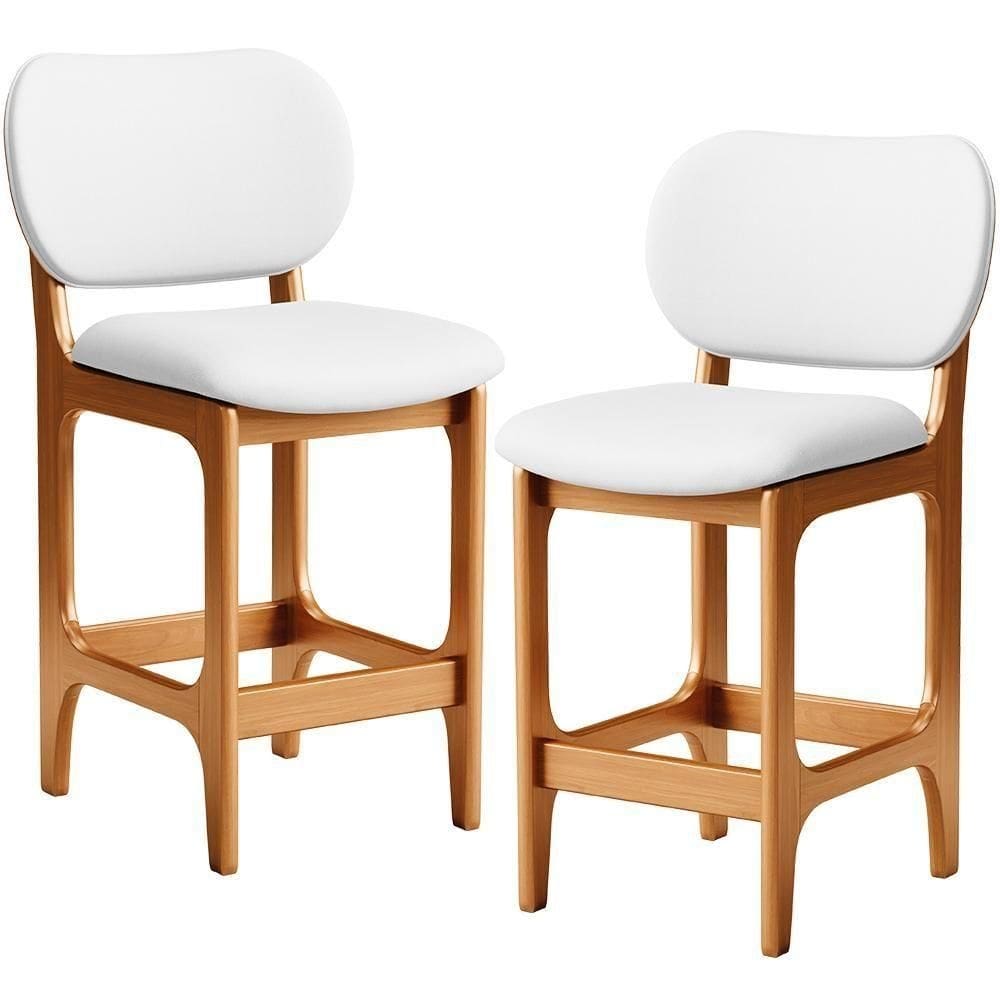 Kit 02 Banquetas Baixa Bar Cozinha E Sala De Jantar Fixa Betta L02 Imbuia Facto Branco