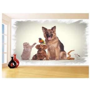 Papel De Parede 3D Animais Cão Gato Petshop 3,5M Anm414
