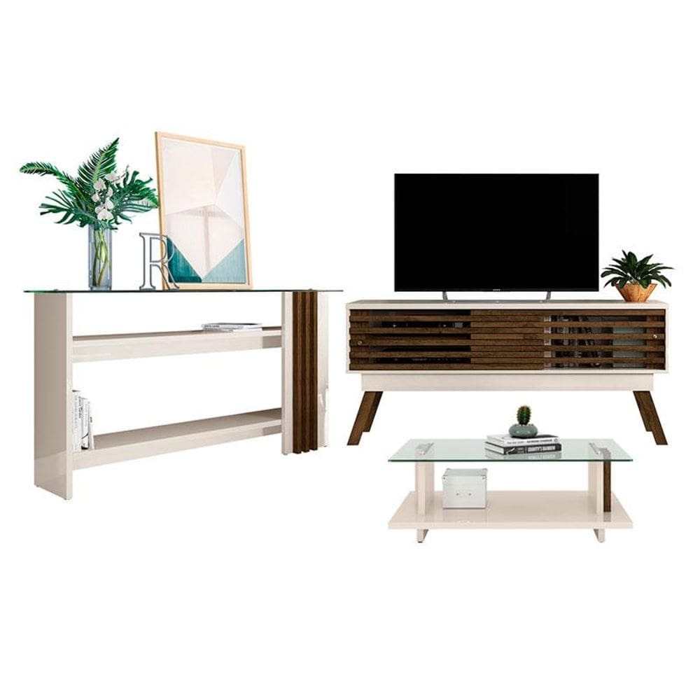 Rack Bancada com Aparador e Mesa de Centro Frizz 1.5 Off White Savana – Madetec