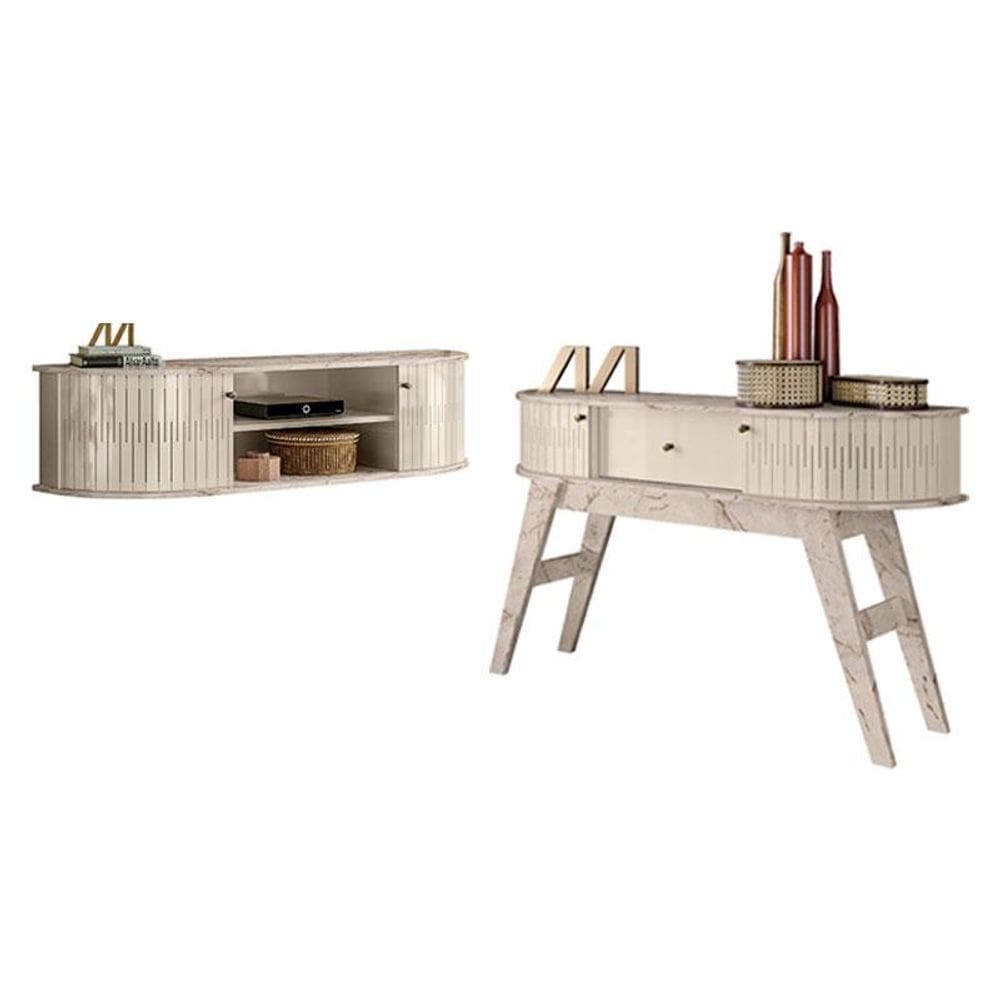 Rack Bancada Suspensa Modena com Aparador Estoril Calacata Off White - Madetec