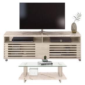 Rack Bancada com Mesa de Centro Frizz Cross Calacata Off White - Madetec