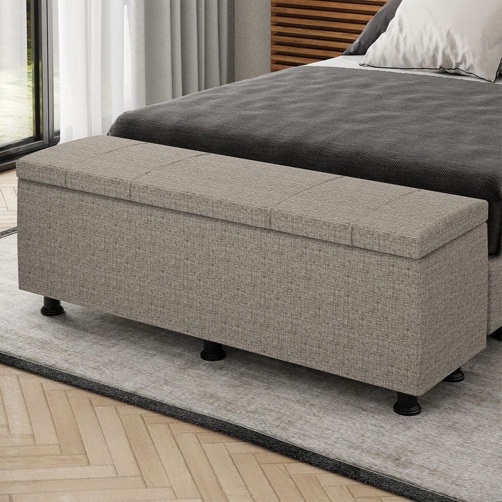 Baú Sapateira Estofada Queen Size  Venus Linho SkyBox