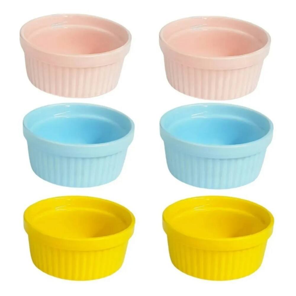 Kit 6 Ramekin Cerâmica Colorido 50ml Molheira Potinho