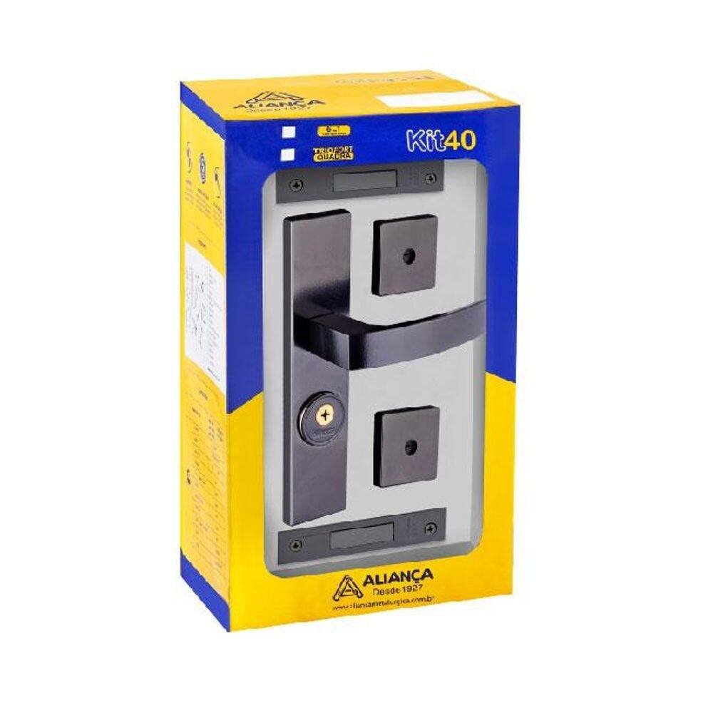 fechadura tetra quadratta curva 3x1 espelho s40 preto fosco alianca