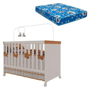 Berço Americano Mini Cama Antonella Off White Caramelo com Colchão Ortobom – Canaã